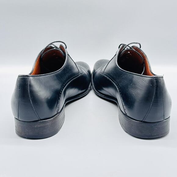 A Testoni Shoes Mens 9 Black Leather Oxford Cap Toe Brogue Slip On Dress